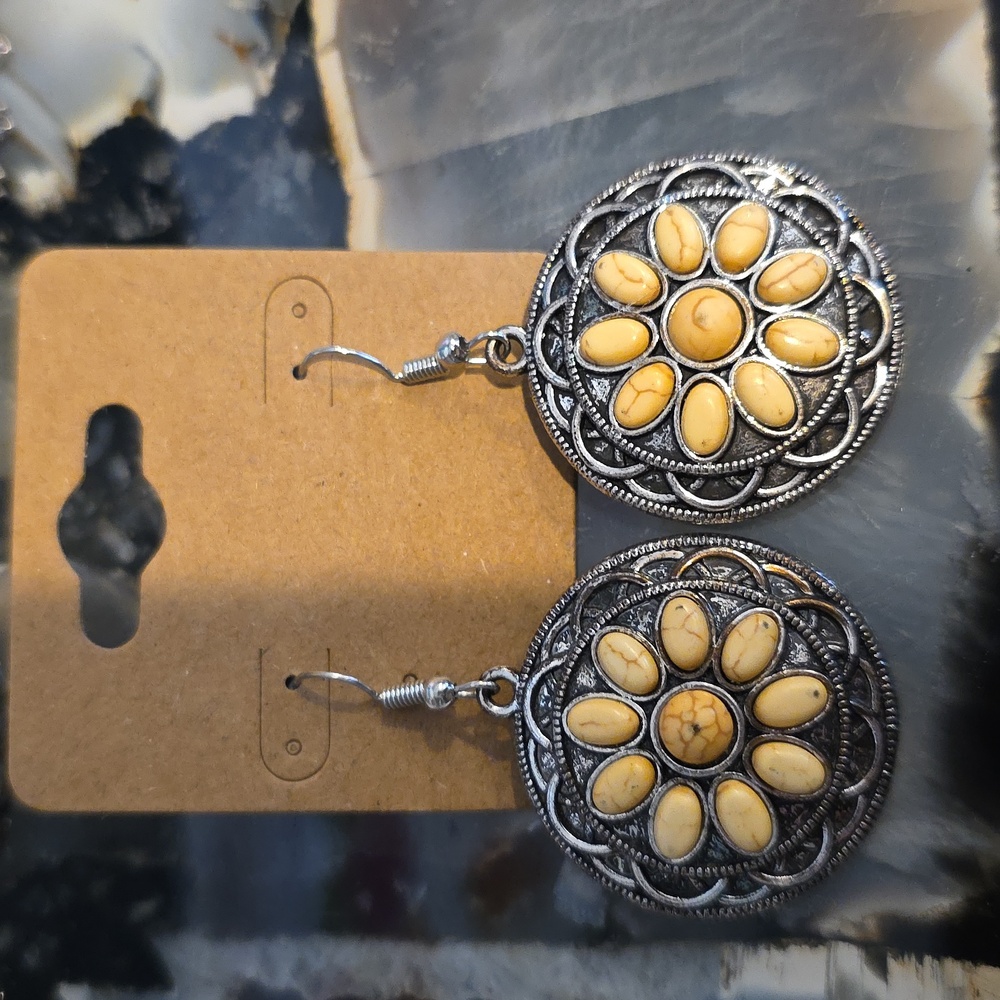 Silver and Yellow Boho Earrings Set Of 3 - Picture 4 of 4